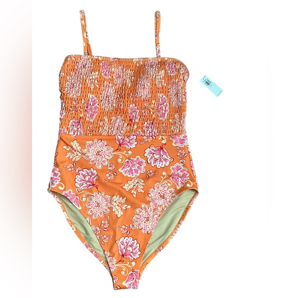 NEW Old Navy Floral One Piece Swimsuit Women's Size XS Smocked Orange NWT